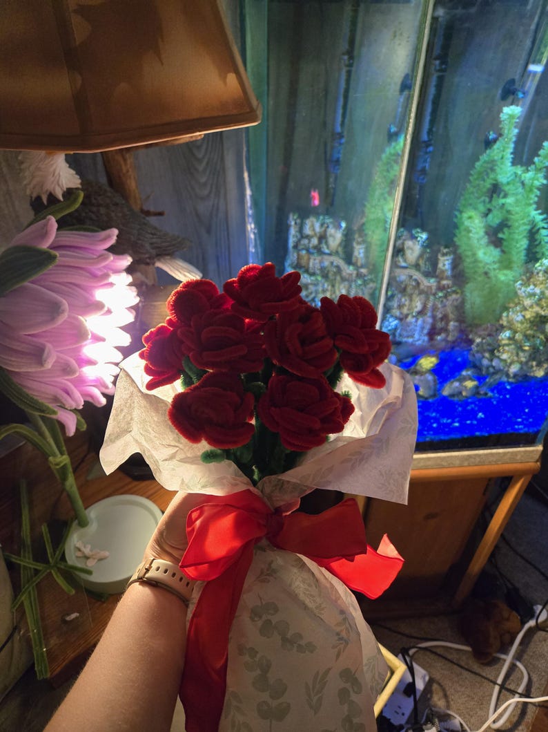 Handmade Pipe Cleaner Red Rose Bouquet - Etsy