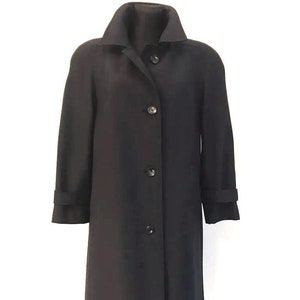 Trevira Long Coat Vintage 90&#39;s Dark Blue Elegant English Style Classic Business Women&#39;s Outwear Cape Style Trench Coat Size Medium / Large