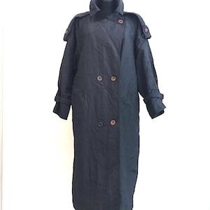 Unisex Coat Vintage 90&#39;s Black Burped Winter English Style Classic Insulated Inside Business Outwear Trench Coat Size Large