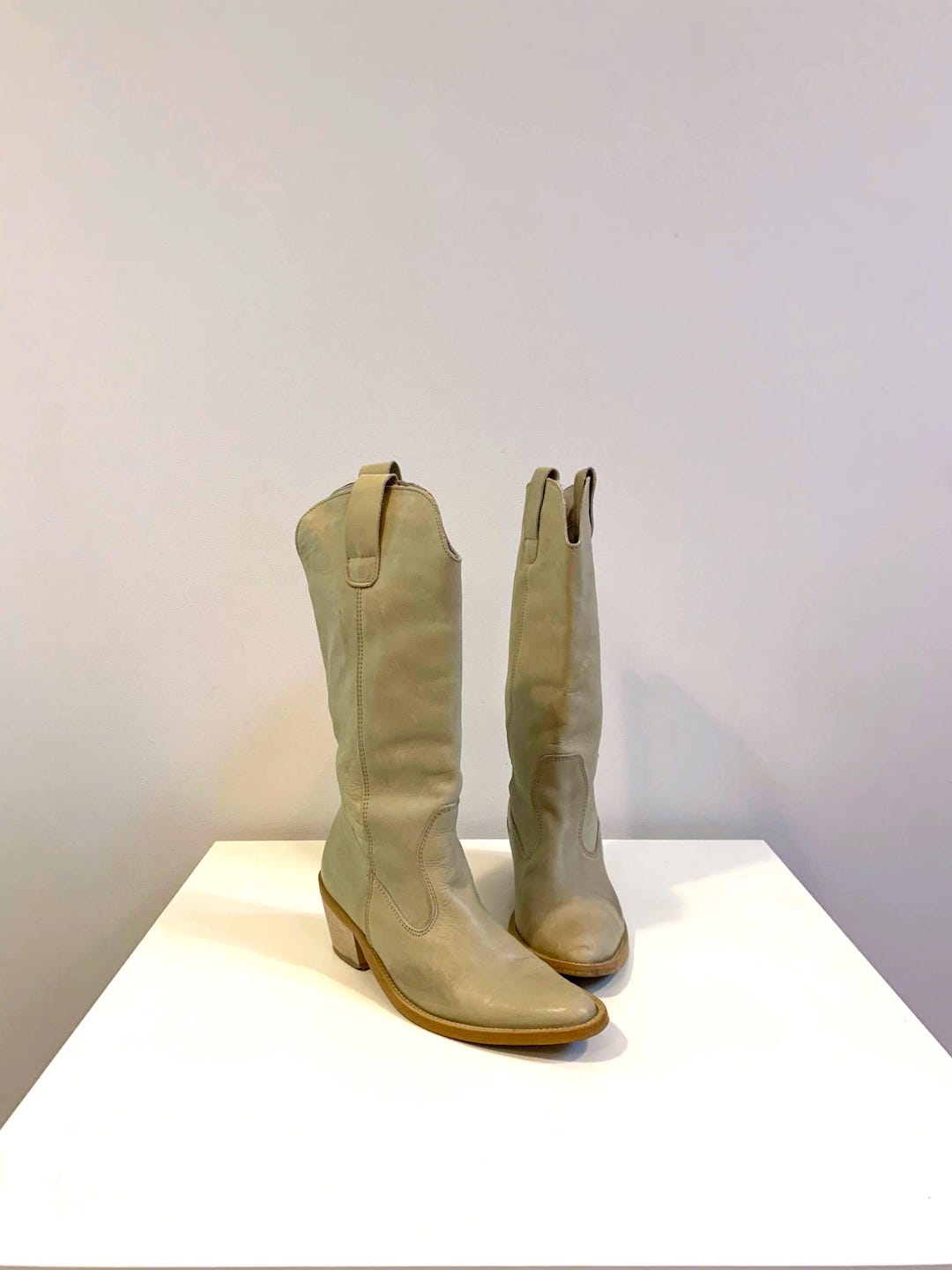 Women's Cowboy Boots Beige Western Boots Real Leather Boots Cowgirls — free download