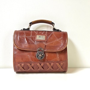 Bolso de mano de cuero marrón vintage con hebillas y piezas de cuero, bolso de mano estilo VTG, bolso de mujer retro M.C. Marc Chantal