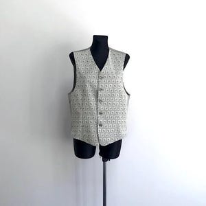 Men&#39;s Gray Tailored Vest Squared Pattern Silky Menswear Office Wear Steampunk Waistcoat Formal Sleeveless Groomsmen Vest Size 50 (XL)