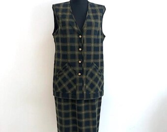 トップス ollun pin check wool gilet long skirt Vintage Check Plaid Wool Vest and Maxi Skirt Suit Set - Etsy