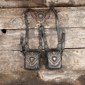 Leather Holster Bag || Burning Man Leather Holster Belt || Pocket Holster || Steampunk Utility Holster Bag || Holster with labradorite