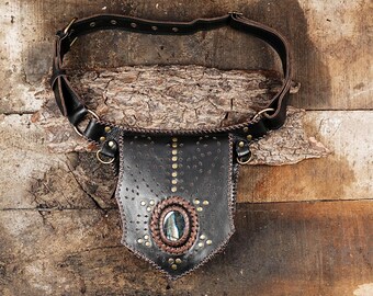 Leather + Labradorite Festival Belt Leather Utility Belt -festival Belt -hip Bag With  main image 2