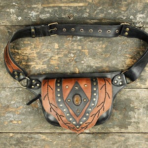 Leather Waist Belt Highlighted with Labradorite Stone and Brass Studs.