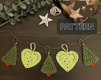 2 PATTERN - Crochet Christmas Tree and Heart Ornament, Christmas Tree Decoration, Instant PDF Download (written in ENGLISH)