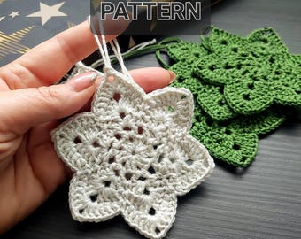 PATTERN - Crochet Christmas Star Ornament, Christmas Tree Decoration, Instant PDF Download