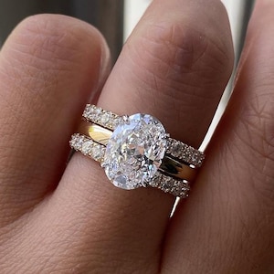 3.00CT Oval Cut Lab Grown Diamond Ring Hidden Halo Ring With Two Eternity Matching Band Engagement Ring Set  Alternative Bridal Set For Her