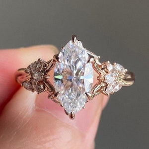 3.5CTMarquise Cut Lab Grown Diamond Engagement Ring 14k Rose Gold VVS Certified Unique Proposal Ring for Her, Ethical Wedding Jewelry