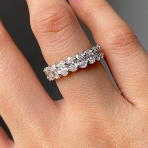 Oval Moissanite Engagement Band/ Colorless Moissanite Bridal Band / Half Eternity Moissanite Band/ 14K Solid Gold Moissanite Wedding Band
