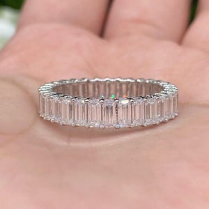 Emerald Cut Moissanite Full Eternity Band Colorless Moissanite Bridal Band Emerald Women&#39;s Band For Anniversary Gift 14k White Gold Ring