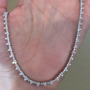 VVS Moissanite Tennis Necklace - 14k White Gold Round Diamond Necklace For Her, Luxurie Gifts, Handcrafted Elegant Style Tennis Jewelry