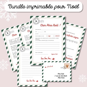 Pack de cartas a Papá Noel para imprimir en verde | Respuesta, Certificado, sobre para imprimir en francés | 6 modelos PDF descargables