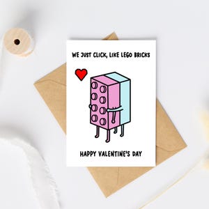 Carte Saint Valentin drôle - Click like bricks, Carte mignonne petite amie et petit ami, Impression à la maison, Téléchargement numérique