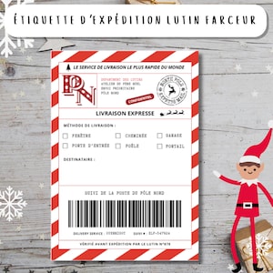 Etiqueta de envío de llegada del elfo bromista | Actividades de duendes navideños | Pegatina de correo para imprimir| Plantilla de Canva | PDF descargable