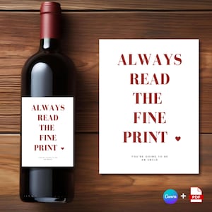 Pregnancy Announcement Wine Label | Personalized Pregnancy Reveal | Gift for Future Uncle | Canva Template Download