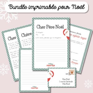 Juego de 6 plantillas de cartas imprimibles a Papá Noel rojo | Respuesta, Certificado, Sobre en francés | PDF descargable