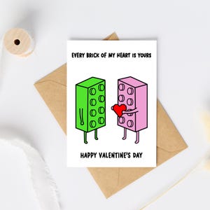 Carte Saint Valentin Lego - Every brick of my heart, Carte petite amie et petit ami, Impression à la maison, Téléchargement numérique