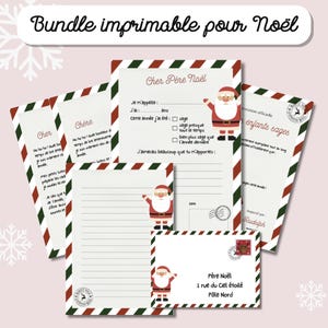 Set de 6 Plantillas de Cartas a Papá Noel para imprimir | Respuesta, Certificado, sobre para imprimir en francés | PDF descargable