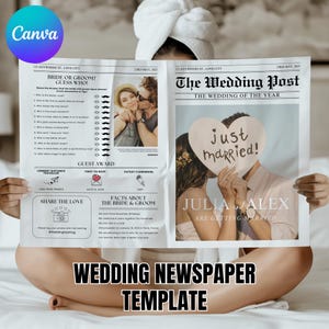 Modèle de journal de mariage avec photo, programme de mariage personnalisable, jeunes mariés, itinéraire de mariage imprimable