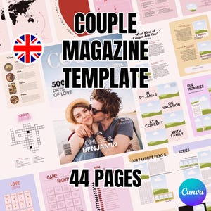 Customizable couple magazine Template - 44 pages - Canva Template to be download - Printed gift - Gift for him - Digital download