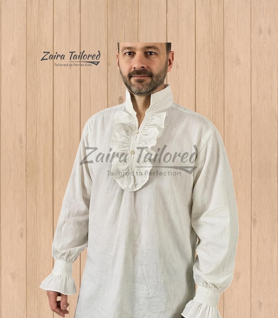 White Linen Cotton Shirt: Men’s Historical Frilled Front and Cuffs