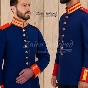 Men's Blue Officer Tunic | Imperial Regiment Military Jacket - Custom Tailored Historical Uniform & Vintage Military Costume