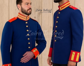 Túnica de oficial azul para hombre: Chaqueta militar del Regimiento Imperial a medida