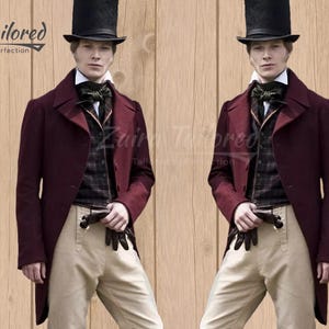 Men&#39;s Burgundy Tailcoat - Regency Victorian Frock Coat | Edwardian Formal Jacket for Historical Reenactments & Cosplay