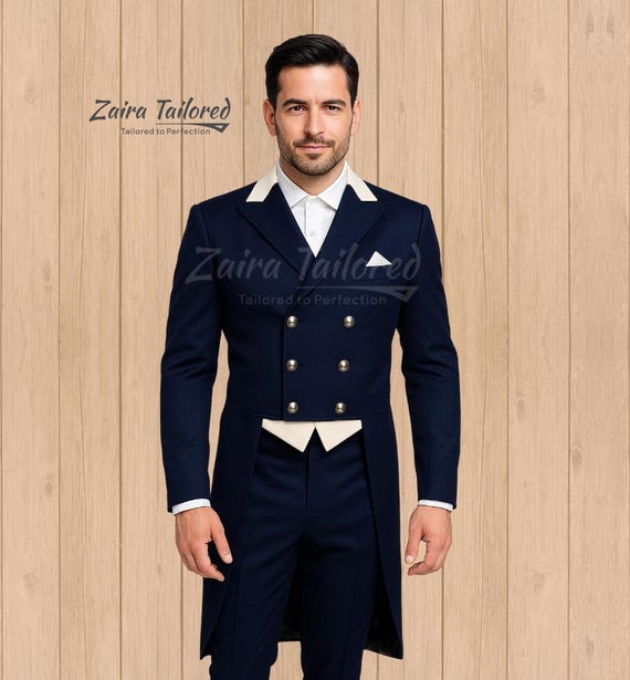 Men's Black Wool Tailcoat: 1930s Military Frock Coat, Reenactment