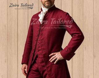Red Wool Military Frock Coat – 18th Century Regency Tailcoat