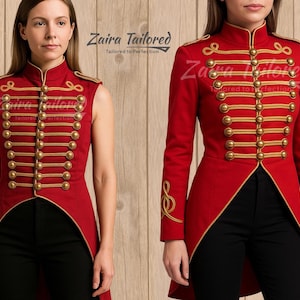 Red Wool Ringmaster Jacket: Steampunk Hussar Tailcoat Costume