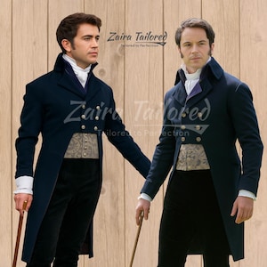 Men’s 18th Century Regency Tailcoat – Navy Blue Wool Victorian Jacket | Bridgerton-Inspired Formal Frock Coat