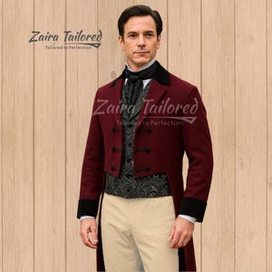 Custom Victorian Regency Tailcoat for Men – Wool-Trimmed 1800s Military Jacket | Colin Bridgerton Historical Costume