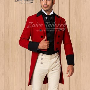 Red Wool Tailcoat – Victorian Regency Men’s Formal Jacket