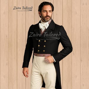 Black Double-Breasted Regency Tailcoat – 19th Century Gentleman’s Formal Jacket for Cosplay, Theater & Historical Events