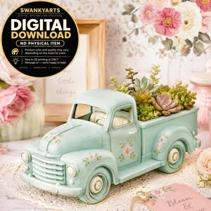 Truck Planter STL, Rustic Succulent Pot 3D Print File, Vintage Pickup Planter, Digital Download