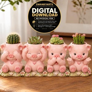3D Printable Pig Planter STL Bundle, Kawaii Animal Pot Set (Digital Download)