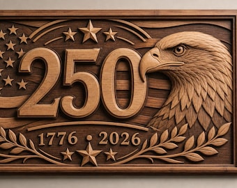 USA 250th Eagle CNC Wood Carving File, Patriotic 3D Model (STL/3MF Download)