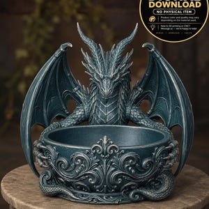 Dragon Planter STL, Fantasy Bowl, Winged Dragon Decor, 3D Printable Succulent Pot (Digital Download)