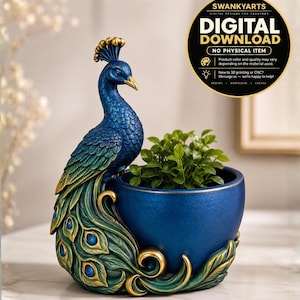 Maceta con forma de pavo real (archivos STL y 3MF), maceta con forma de pájaro, maceta para suculentas (descarga digital para impresión 3D)