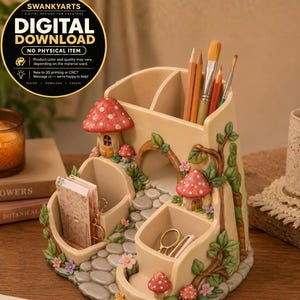 Fairy Forest Schreibtisch Organizer, Pilz Stiftehalter, Wald Aufbewahrung (STL Download)