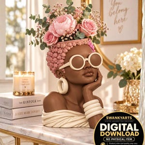 African Woman Planter STL & 3MF | Black Woman Head Pot 3D Print Digital Download