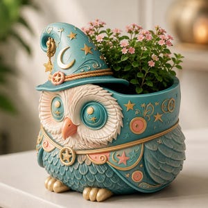 Owl Planter STL & 3MF, Wizard Owl Succulent Pot, Celestial 3D Print Digital File