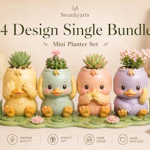 4 Duck Planter Set, Kawaii Animal Pot, Bird Home Decor (Digital Download)