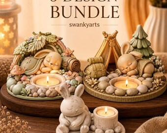 Sleeping Bunny Candle Holder STL, 3 Design Bundle, Kawaii Fairy Tale Decor (Digital Download)