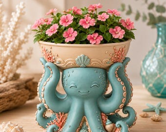 Octopus Planter STL, Kawaii Ocean Flower Pot, 3D Printable Digital File (Digital Download)