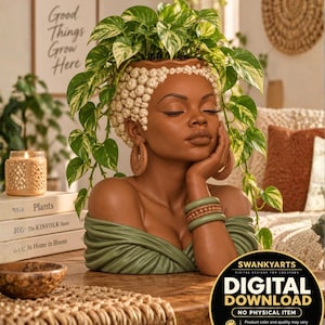 African Woman Planter STL & 3MF | Black Woman Head Pot 3D Print Digital Download