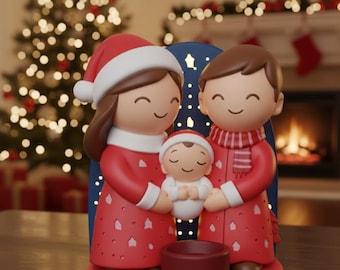 Christmas Family Figurine Tealight Holder 3D Print STL File (Digital Download)